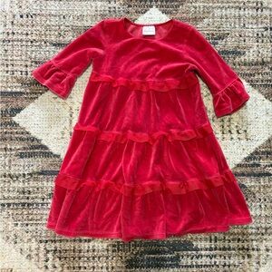 Hanna Andersson Red Velvet Tiered Ruffle Dress Girls Size 120 Long Sleeve